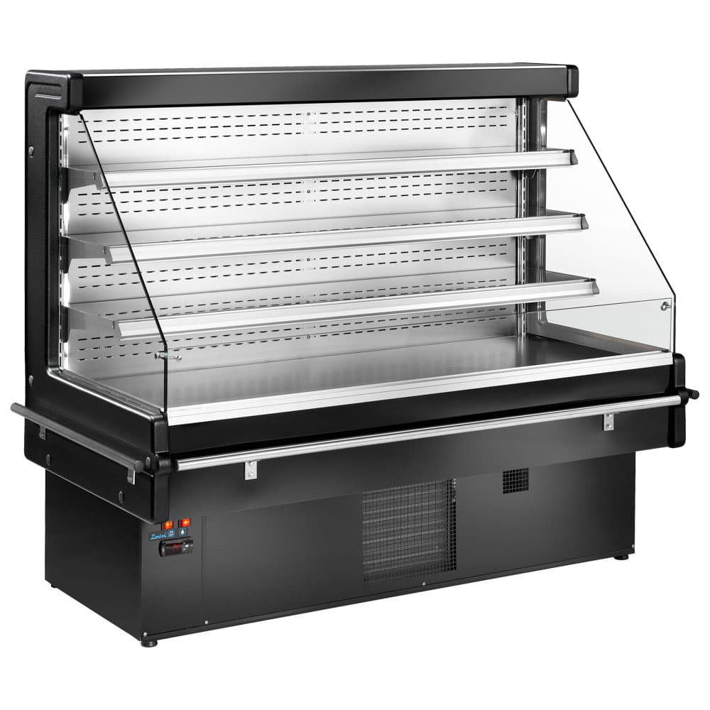 Refrigerated self-service counter with 3 shelves, ventilated, wall model, +2°/+ 4°C, w=1500 mm - black