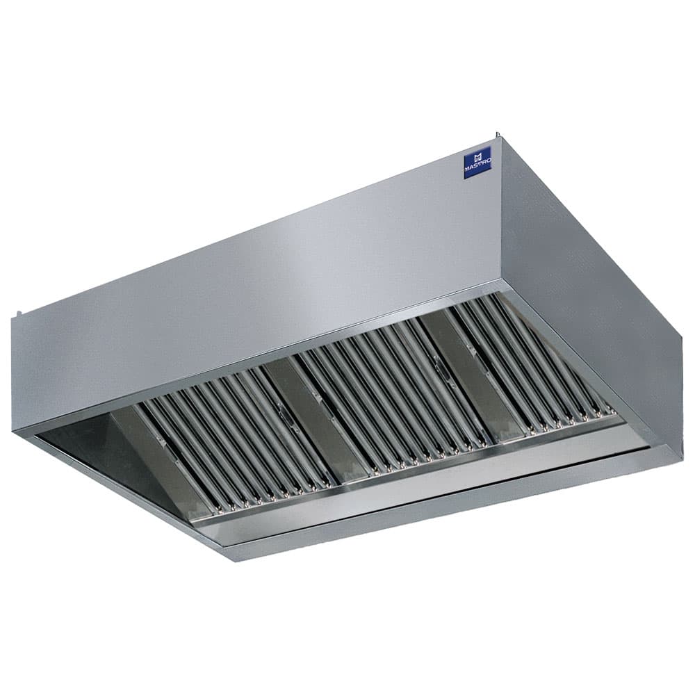 wall-mounted cubic hood with motor, lighting and speed governor, 2800x1400 mm