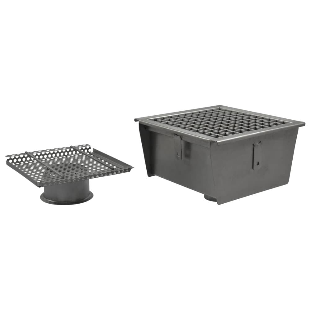 Floor gutter with grating, vertical discharge ø 50 mm and filter, 300x300x110 mm