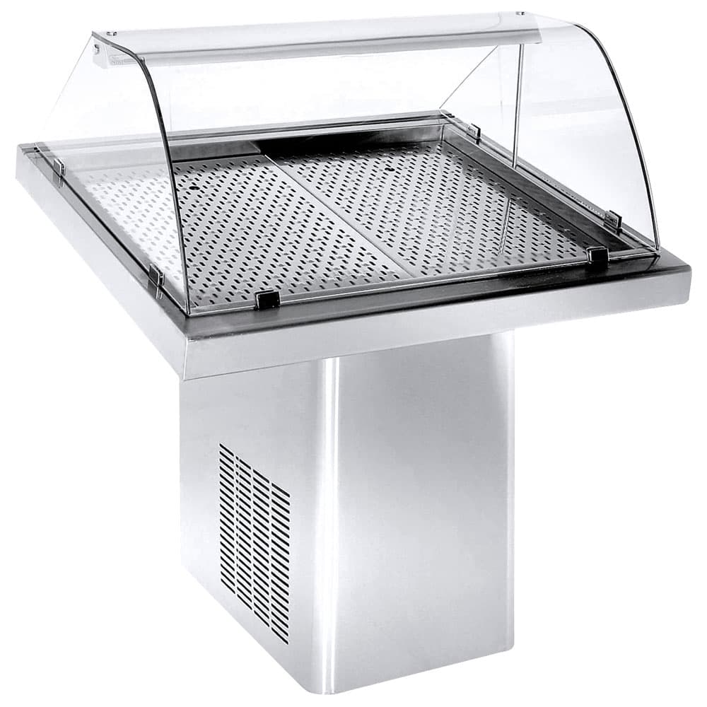 Refrigerated fish counter with curved glass and rear closing, static cooling, 1440 mm