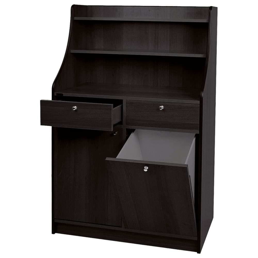 service cupboard with 2 drawers, 1 bin, 1 door and shelf upstand - colour black