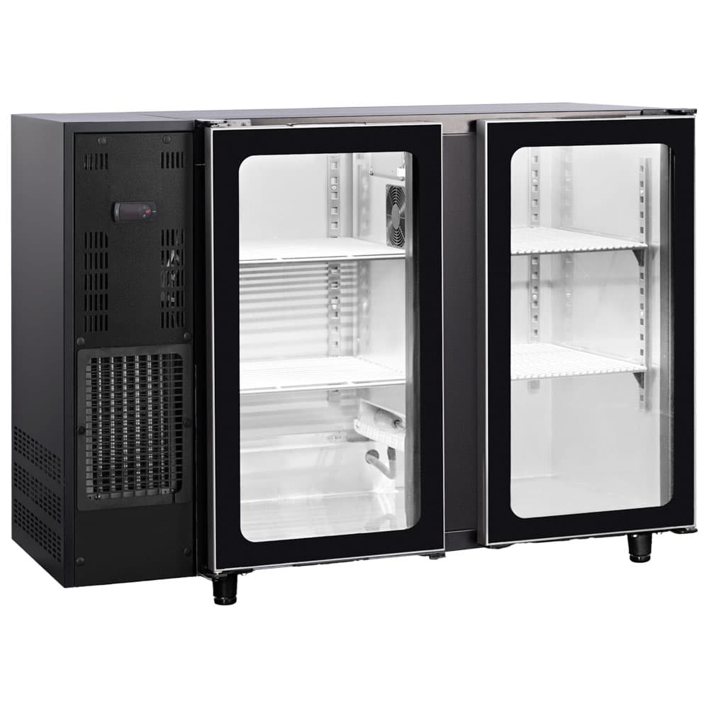 Undercounter refrigerator with 2 hinged glass doors, 380 litres, -2°/+8°C - black painted