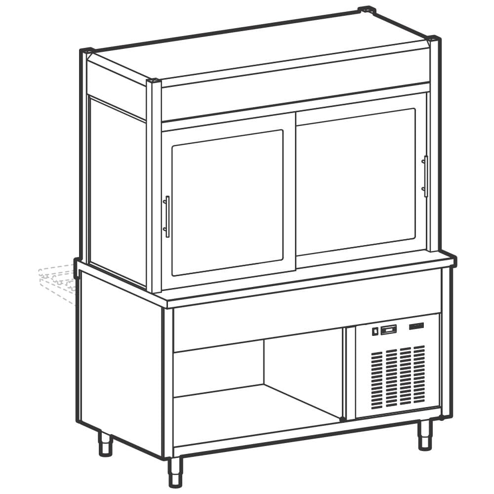 Refrigerated display unit 3 levels with refrigerated top on open cupboard, 5x GN 1/1