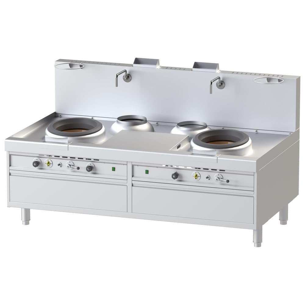 high-performance gas wok hob, 2 burners, 2 soup burners