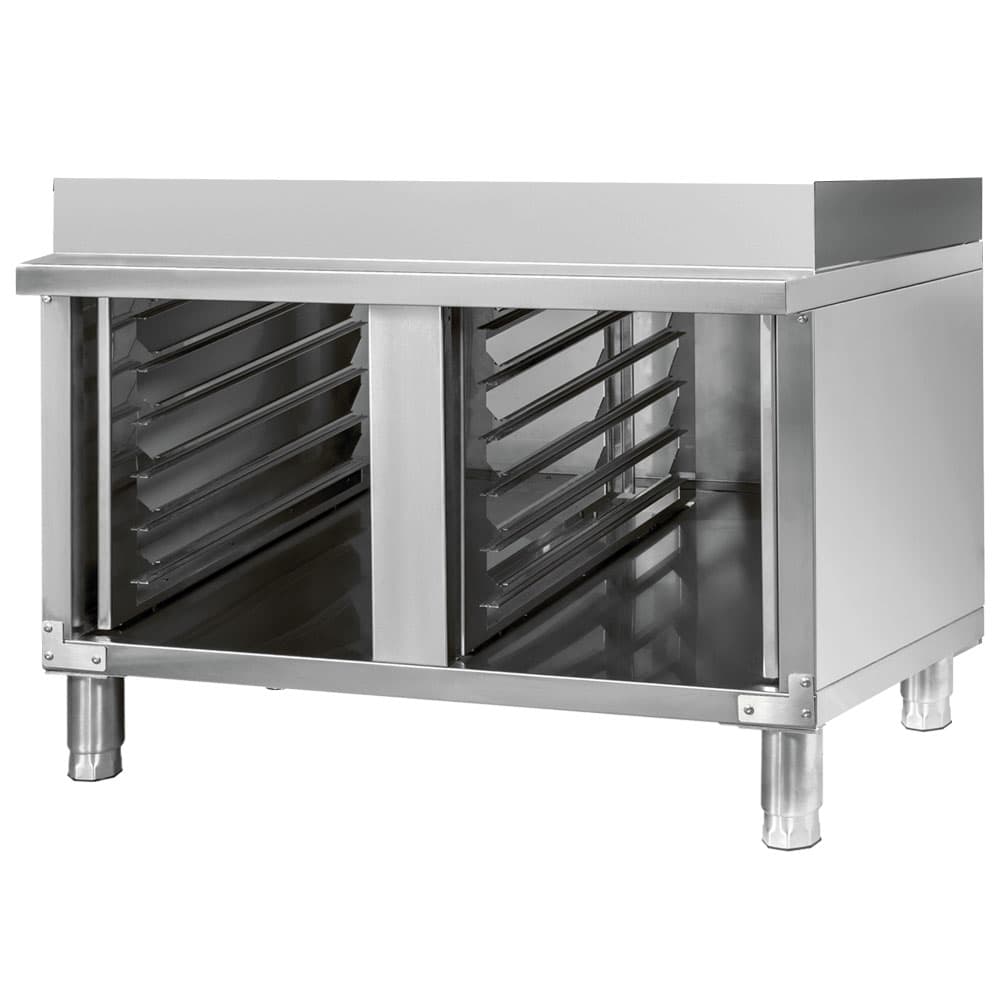 Support with guides for 6x and 10x GN 1/1 electric and gas convection ovens, closed on three sides