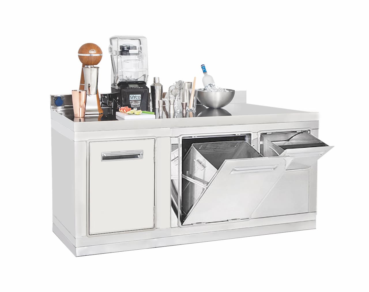Coffee machine counter 1480x600 mm with coffee ground drawer, waste bin, 1 door
