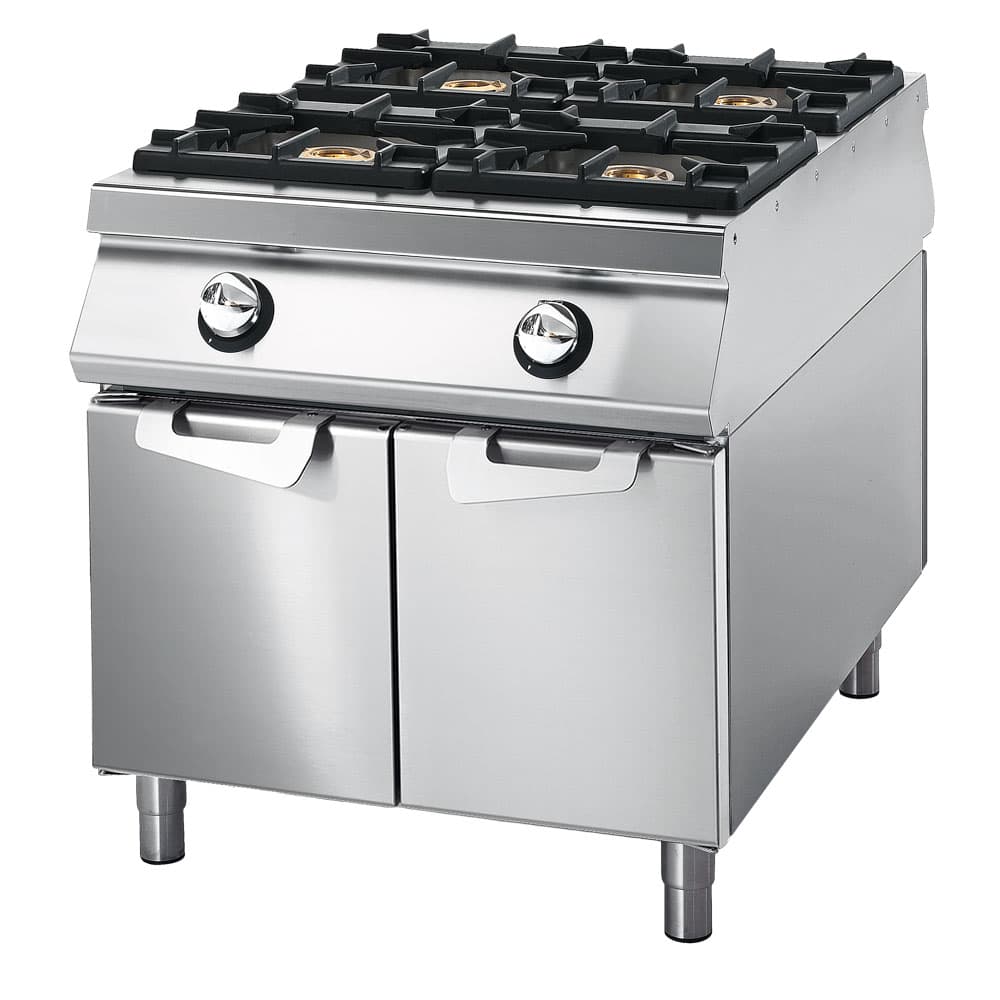 Aragaz pe gaz Virtus VS11080PCG – 4 arzătoare – dulap cu uși și recipiente inox – comenzi pe ambele părți