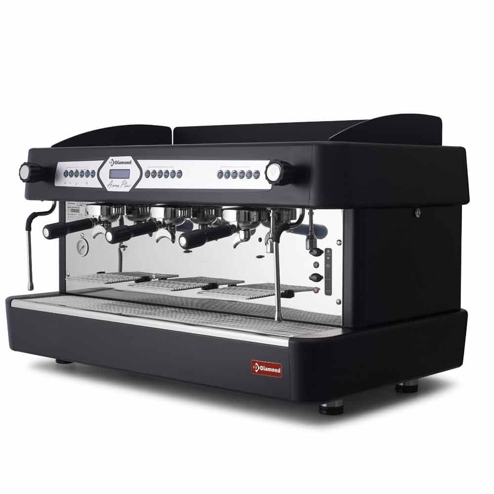 Pachet Espressor profesional 3 grupuri semiautomat Diamond AROMA/3EB_DVA12 negru + Dedurizator apa inclus, Dim: 970x580xh523 mm