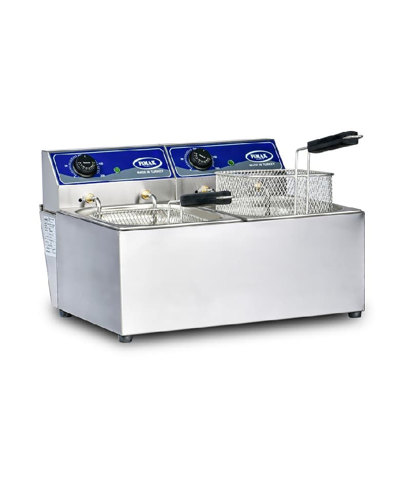 Friteuză profesională inox Pimak M059 | 5+5, 4,5 kW, 400V, Dim: 53x43x33 cm