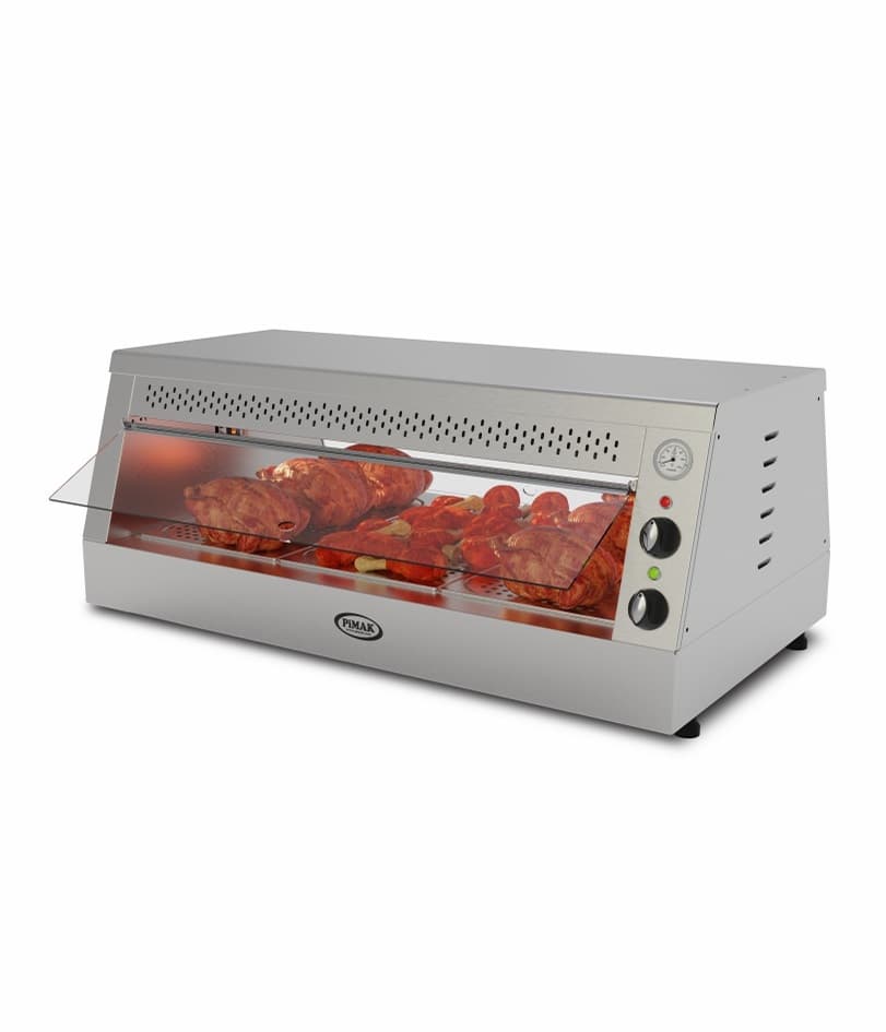 Vitrină caldă profesională de expunere Pimak M00-T.4 | 15-20 pui, 3,7 kW, 230V, Dim: 116x66x49 cm