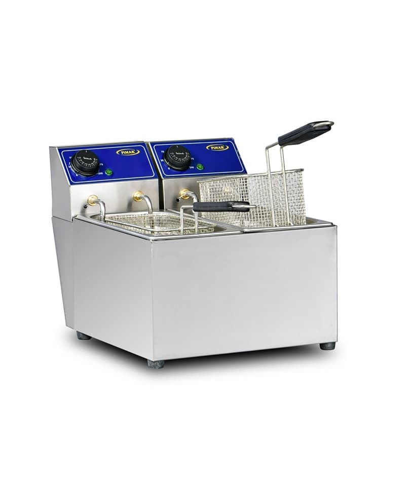Friteuză profesională inox Pimak M058 | 3+3, 4,5 kW, 400V, Dim: 35x43x33 cm