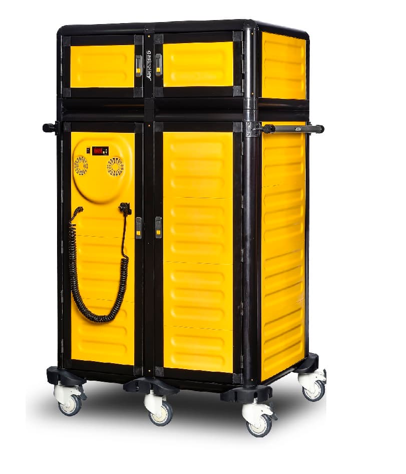 Cărucior profesional dublu pentru distribuție tăvi, încălzit / neutru Pimak G.MD.100.25.D | 400V, Dim: 101x79x158 cm