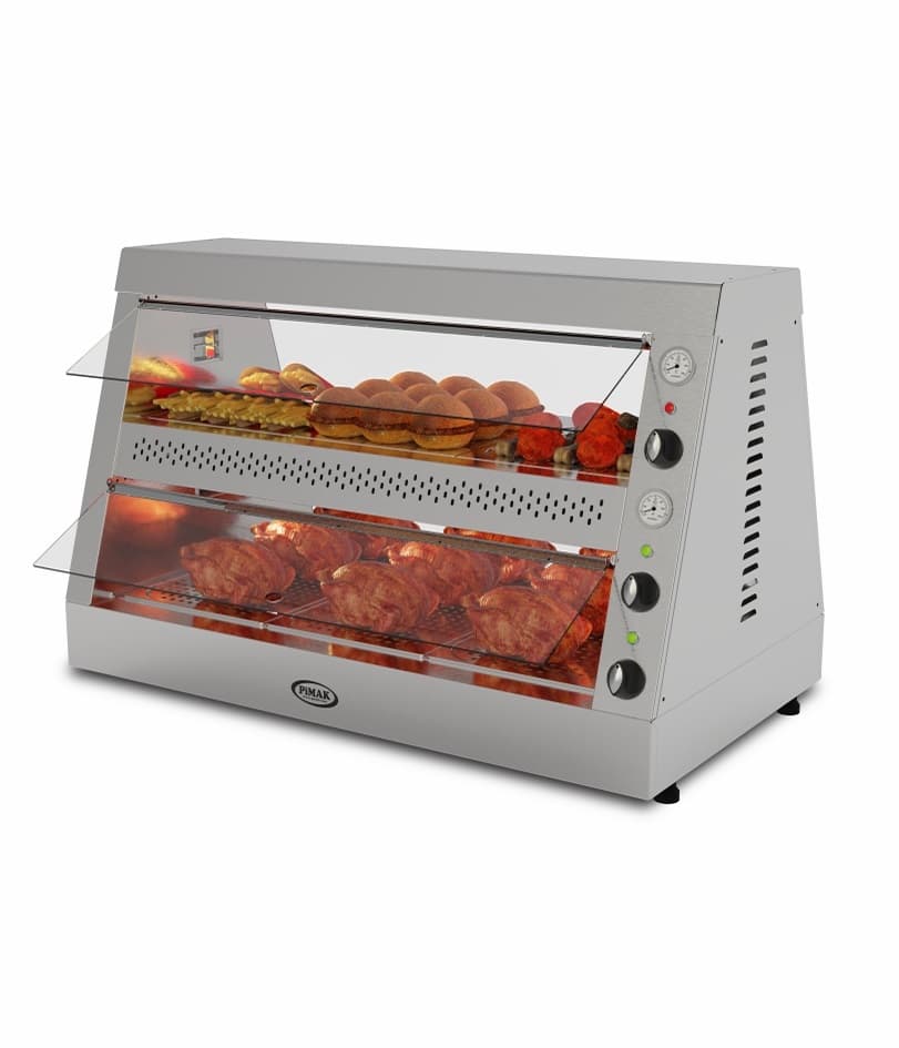 Vitrină caldă profesională de expunere Pimak M00-T.3 | 15-25 pui, 4,35 kW, 230V, Dim: 116x66x76 cm