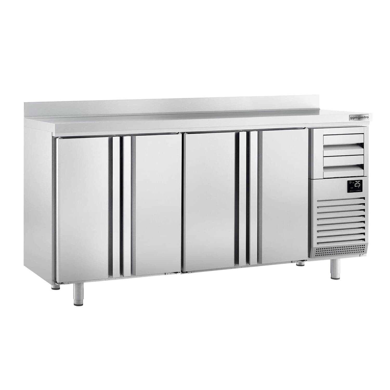Frigider Bar Profesional PREMIUM PLUS - Barkühltische - 2452x600 mm - 690 L - 4 uși & 2 sertare, bordură spate 100 mm