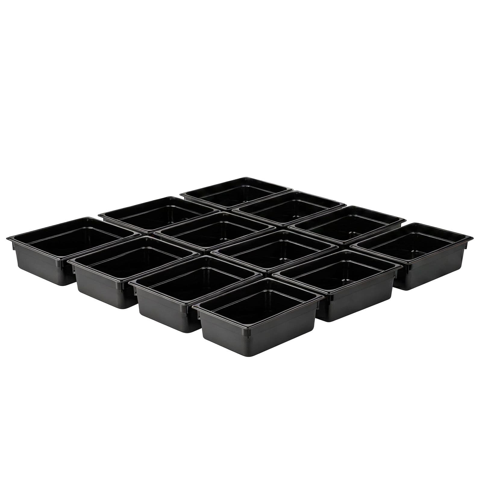 (12 bucăți) Recipient din policarbonat GN 1/2 - Negru - Înălțime: 100 mm