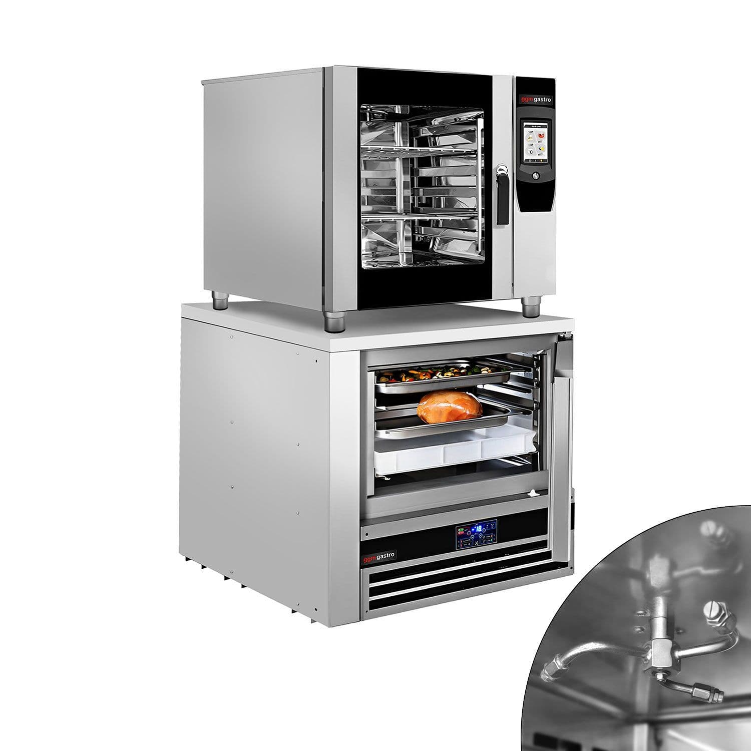 Cuptor convecție abur - Touchscreen - Ecran tactil de 7″ - 7x GN 1/1 - incl. Sondă de temperatură & Sistem de spălare - incl. Congelator șoc termic 5x GN 1/1
