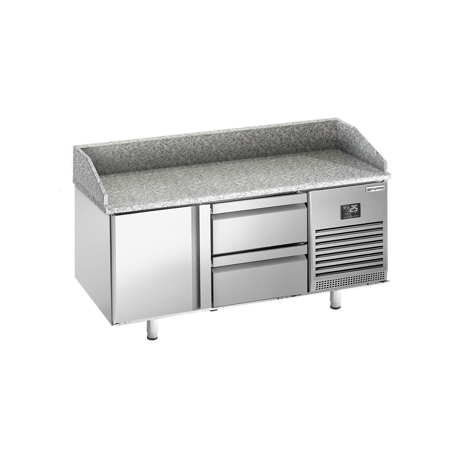 Masă frigorifică pentru preparare pizza PREMIUM PLUS - cu blat din granit - 1490x700 mm - cu 1 ușă & 2 sertare