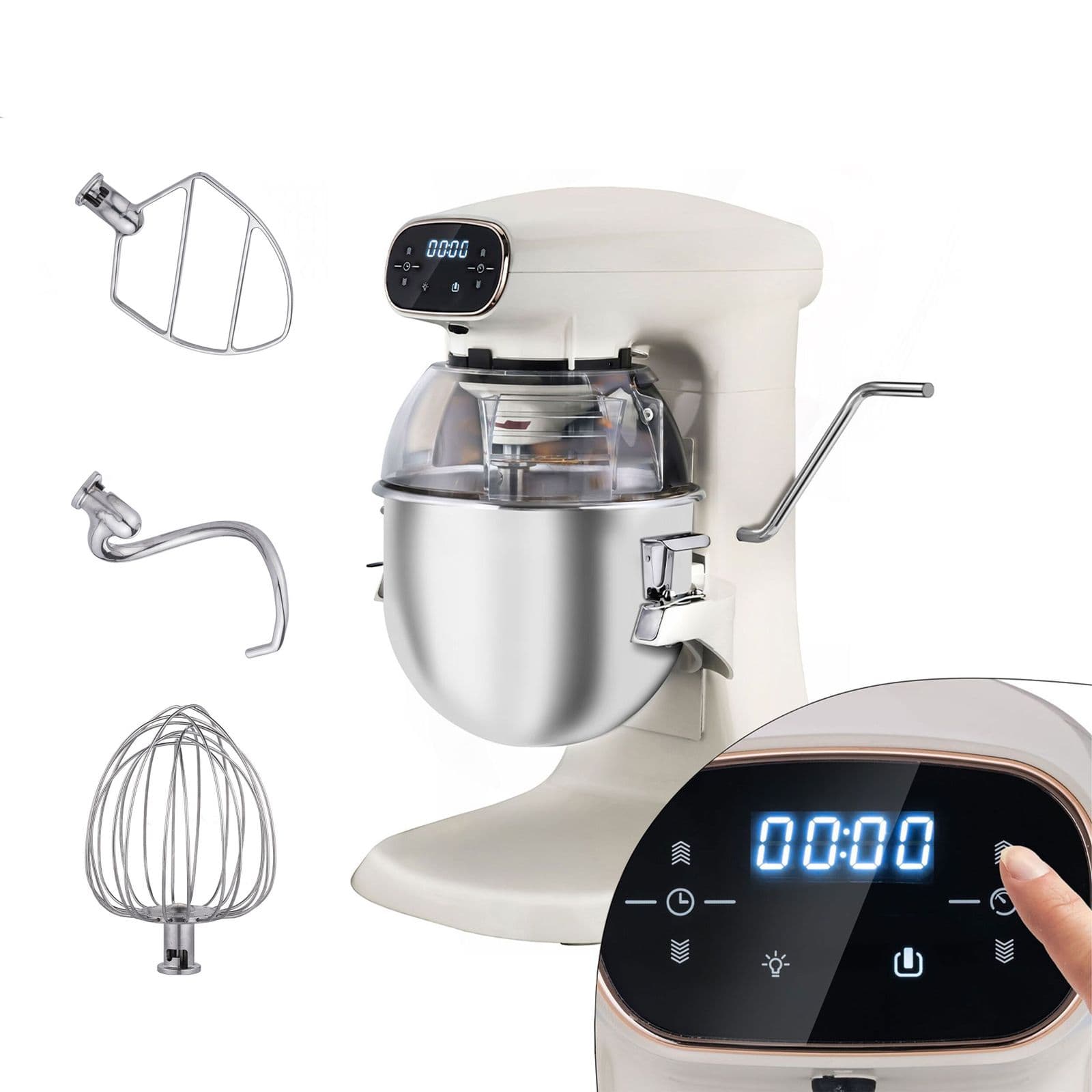Mixer planetar profesional - 12 litri - 880 W - include 3 accesorii de amestecare - cu afișaj digital și iluminare bol - crem