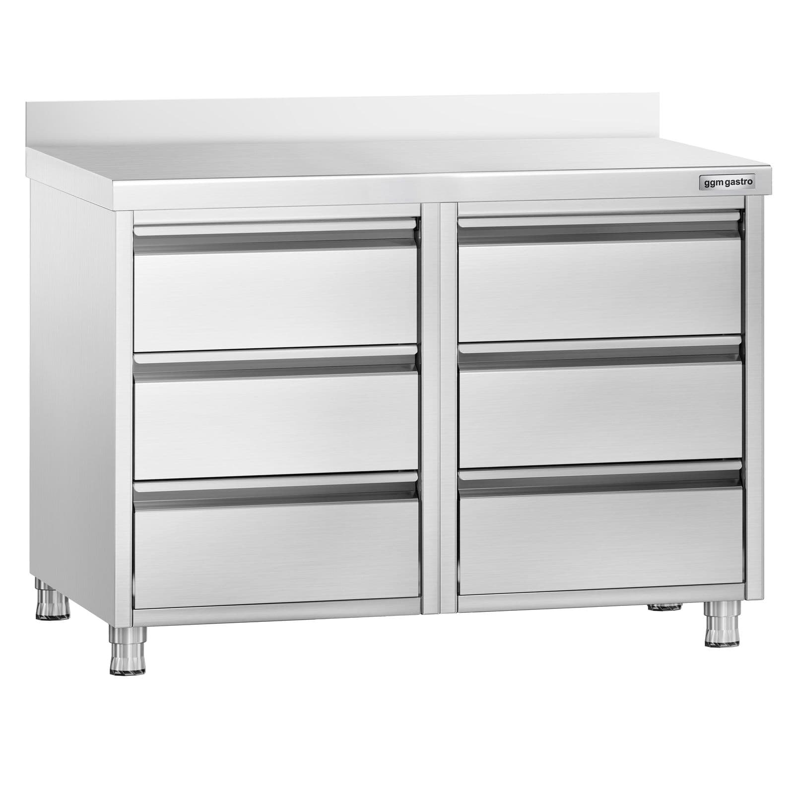 Masă tip dulap PREMIUM - oțel inoxidabil - cu 6 sertare - cu rebord - 1000x700 mm