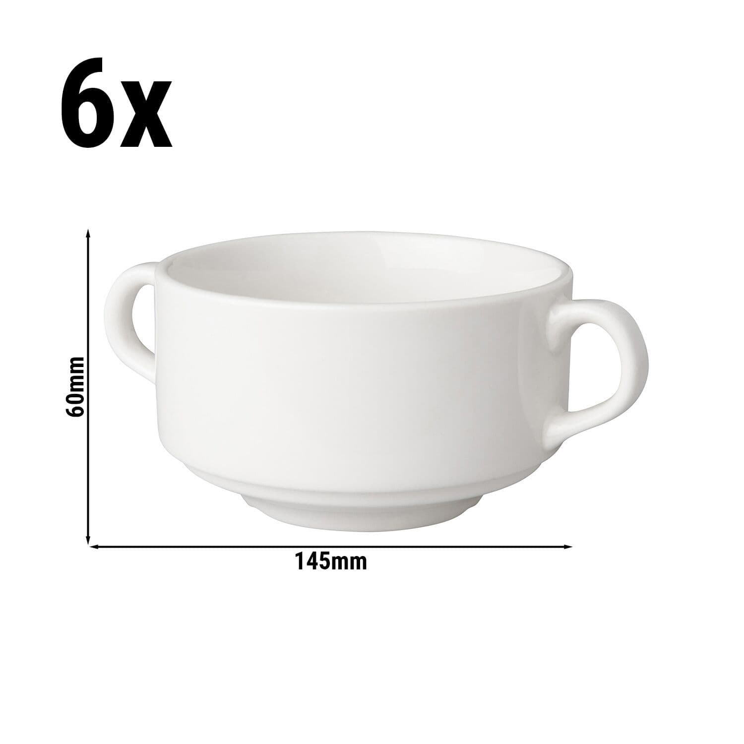 (6 buc) BUDGETLINE - Bol supă cu mâner Mammoet - 300 ml - Alb