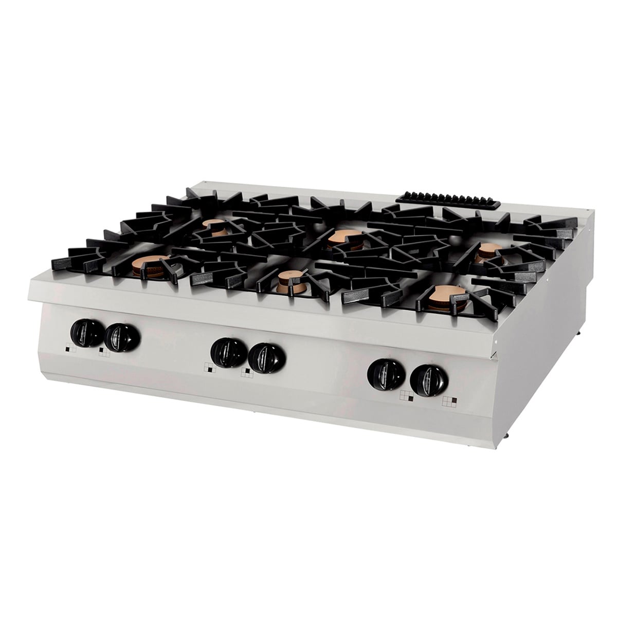 Aragaz profesional pe gaz Maxima Premium – 6 arzătoare – modul triplu – adâncime 90 cm