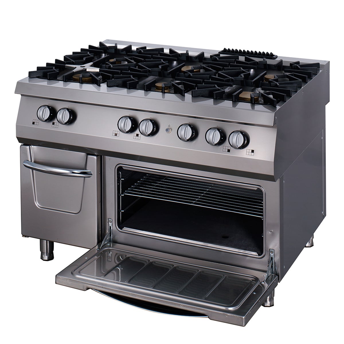 Aragaz profesional pe gaz Maxima Premium cu cuptor – 6 arzătoare – modul triplu – adâncime 90 cm