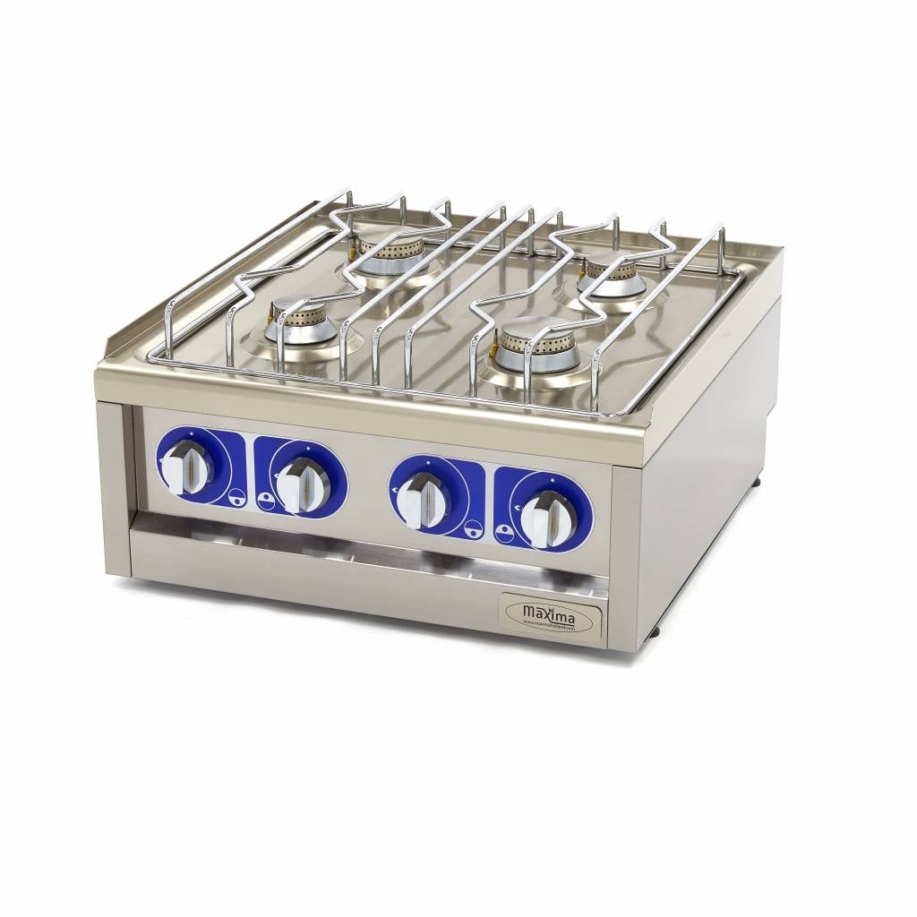 Aragaz profesional pe gaz Maxima Commercial Grade – 4 arzătoare – modul dublu – adâncime 60 cm