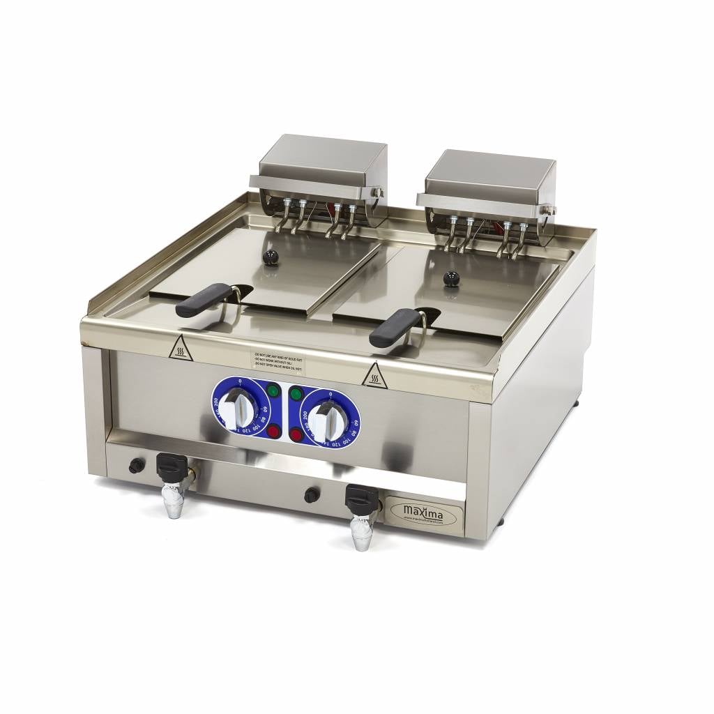 Deep Fryer - 2 x 10L - 2 Baskets - with Drain Tap - 400V