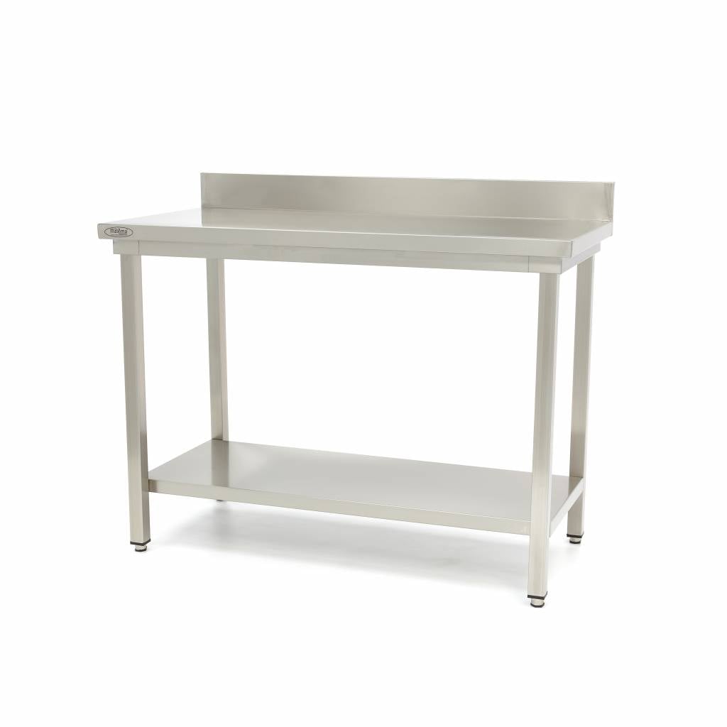 Stainless Steel Table - 60 x 60cm - Adjustable Height - with Backsplash and Storage Shelf