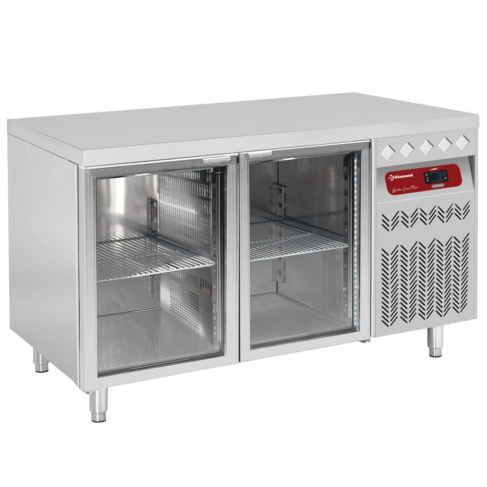 Ventilated refrigerated table, 2 glass doors GN 1/1, 260 Lit.
