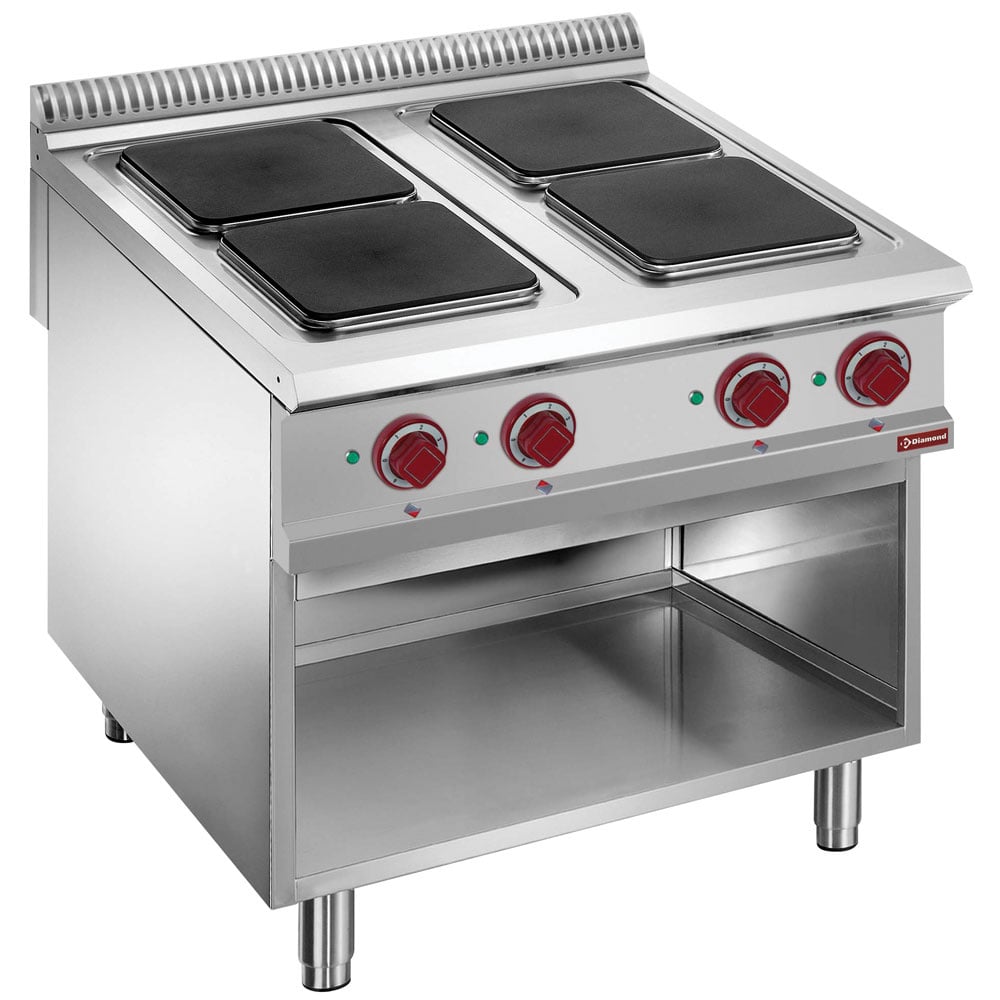 Electric stove, 4 plates on open cupboard