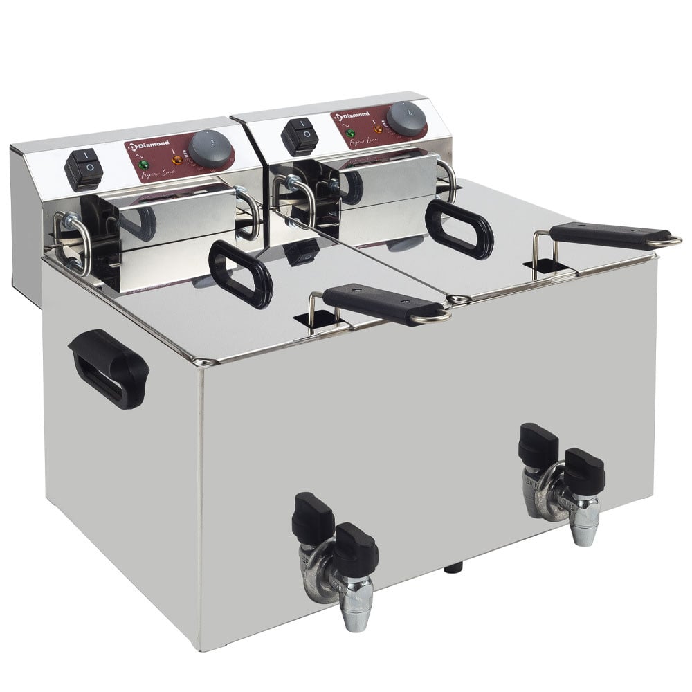 Electric table top fryer 2x 10 liters + tap – Lichidare stoc