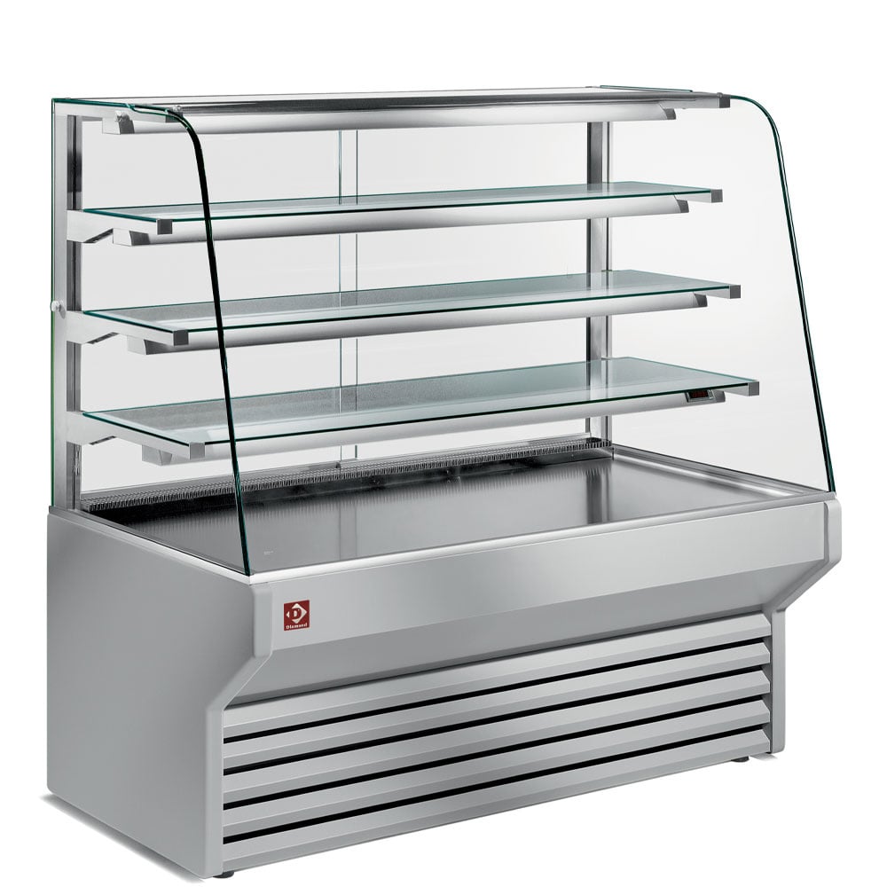 Refrigerated display counter curved window