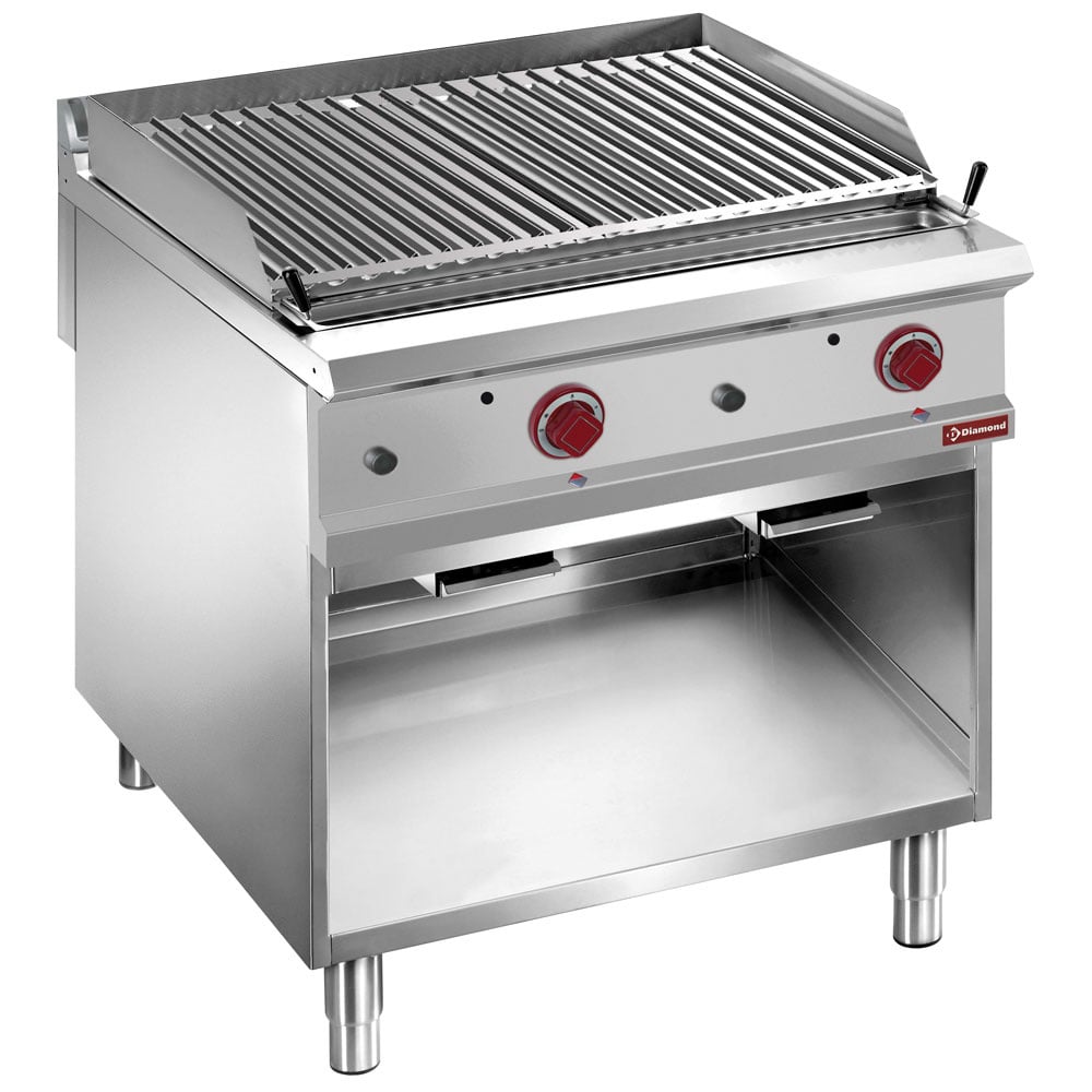 Lavastone grill, 1/1 module, "2-side" grid stainless steel, open cupboard