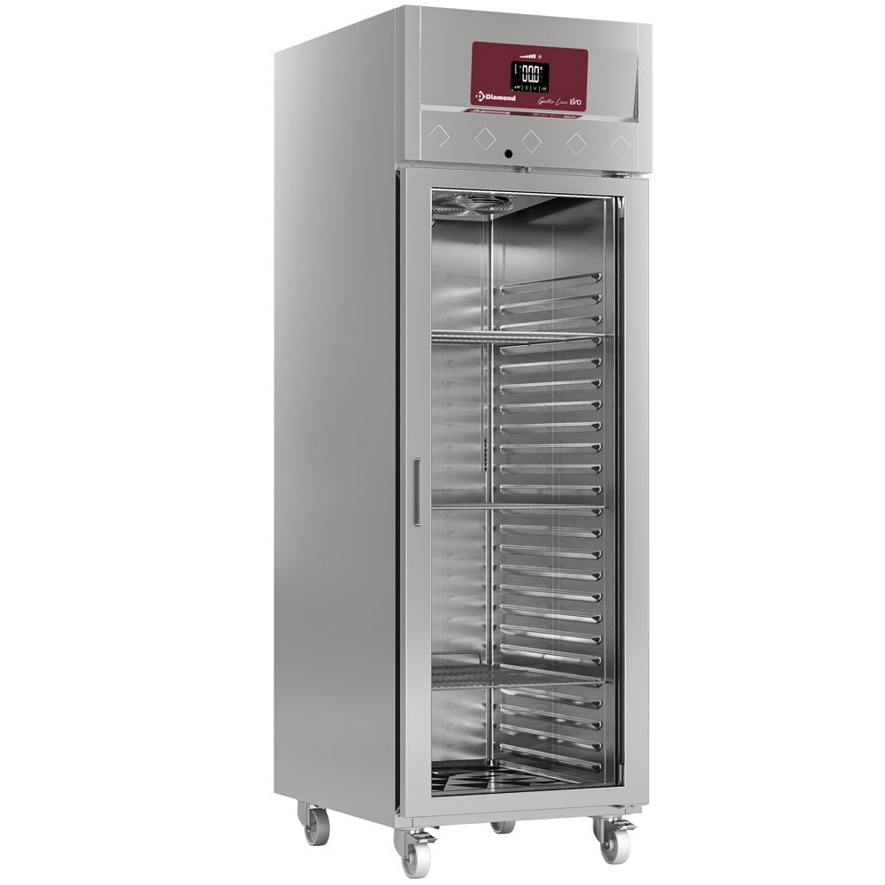 Ventilated refrigerator 700 liters, 1 glass door (GN 2/1), on wheels