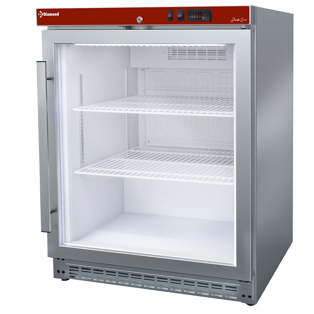Ventilated refrigerator, glass door, 150 liters. stainless steel – Ocazie