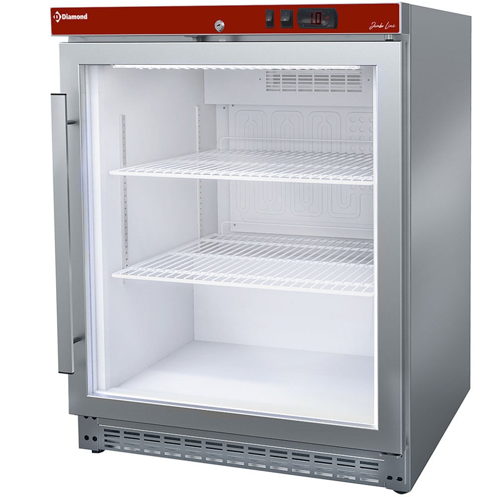 Ventilated refrigerator, glass door, 150 liters. stainless steel – A doua alegere