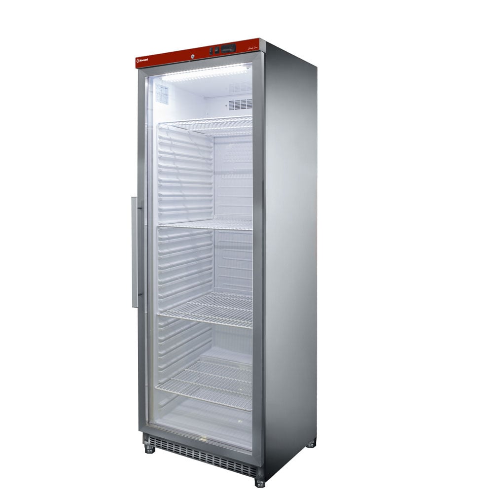 Ventilated refrigerator, glass door, 400 liters. stainless steel – A doua alegere (1)