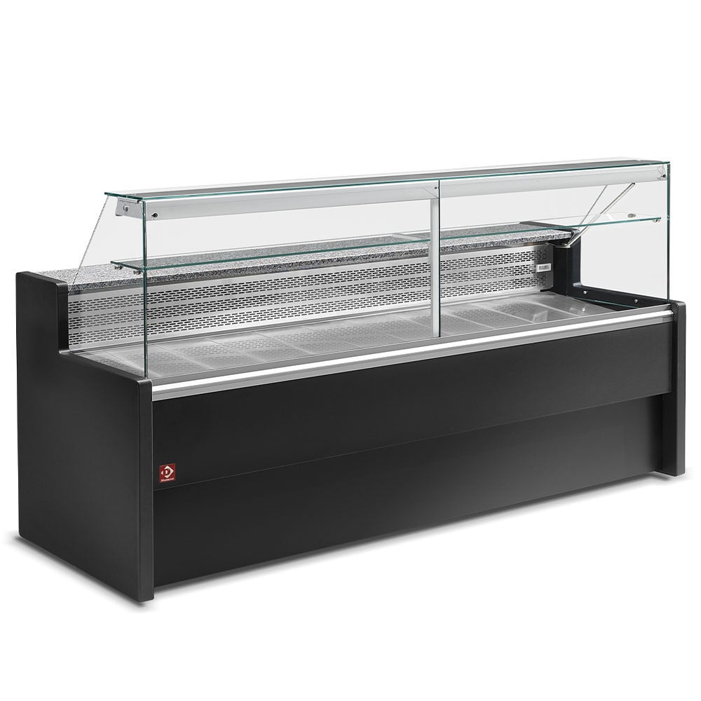 Refrigerated display counter with straight glass panel 90°, with  reserve - BLACK – A doua alegere (1)