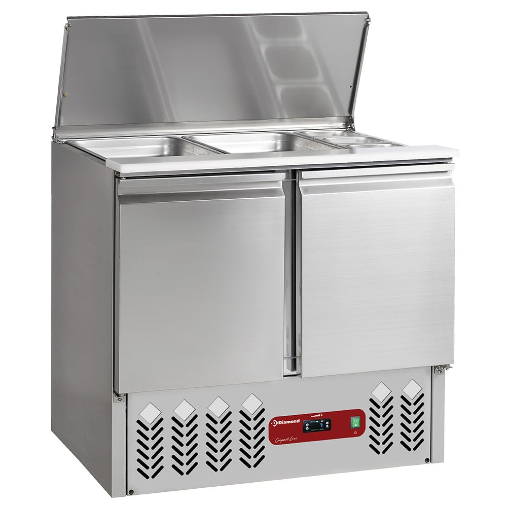 Refrigerated saladette with lid 2x GN 1/1 + 3x GN 1/6 - 150 mm + reserve 2 doors GN1/1, 240 Lit – A doua alegere