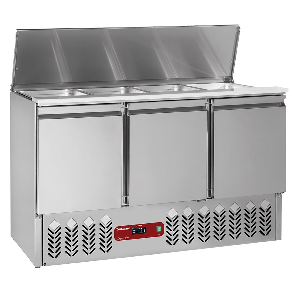 Refrigerated saladette with lid 4x GN 1/1 - 150 mm + reserve 3 doors GN 1/1, 380 Lit – A doua alegere