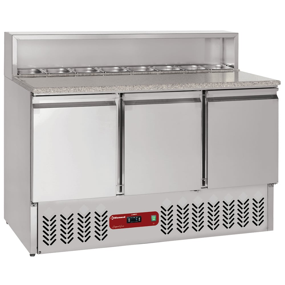 Preparation table 3 doors GN 1/1, 380 Lit, refrigerated structure 8x GN1/6-150 mm – Lichidare stoc