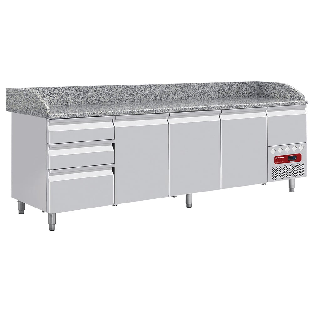 Refrigerated tables 3 doors 600x400, 3 neutral drawers (8x trays 600x400) + utensils drawer