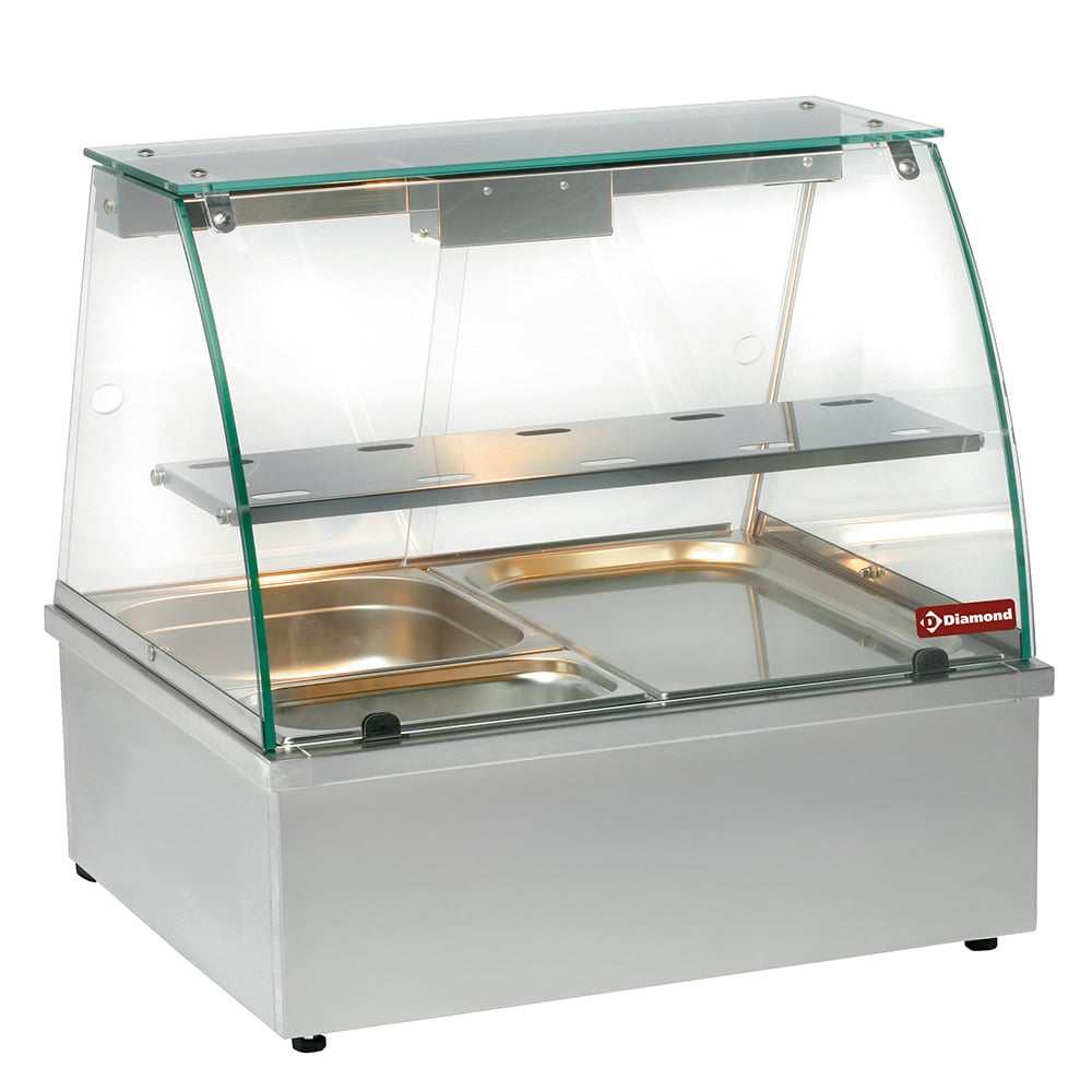 Hot display case, bain-marie 2x GN 1/1, panoramic