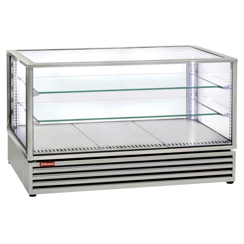 Panoramic refrigerated display, EN or GN "Table-Top", ventilated, 3 levels, INOX