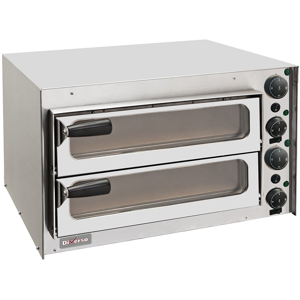 Pizza oven 350 mm, with glass door, double chamber – Model expus