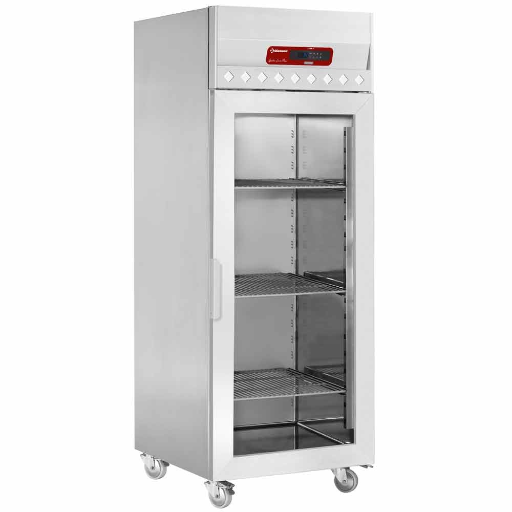 Ventilated freezer 700 liters, 1 glass door GN 2/1, on wheels – Lichidare stoc