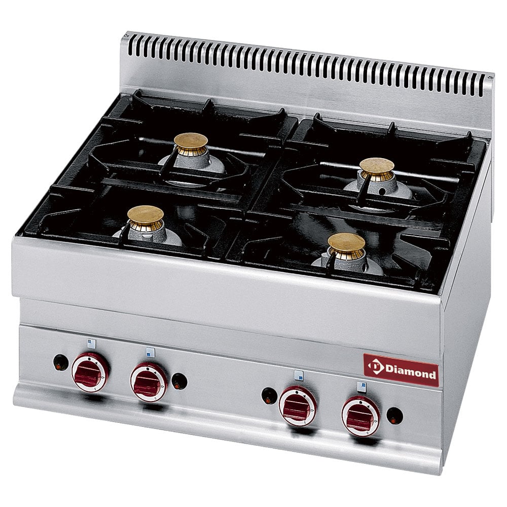 Aragaz pe gaz de banc Diamond G65/4F7T – 4 arzătoare – cu suport deschis din inox AISI 304