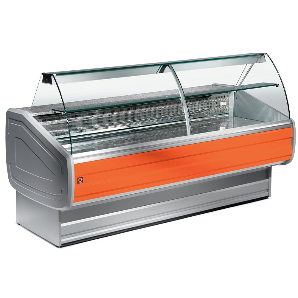 Refrigerated display counter, curved glass with storage space – Lichidare stoc