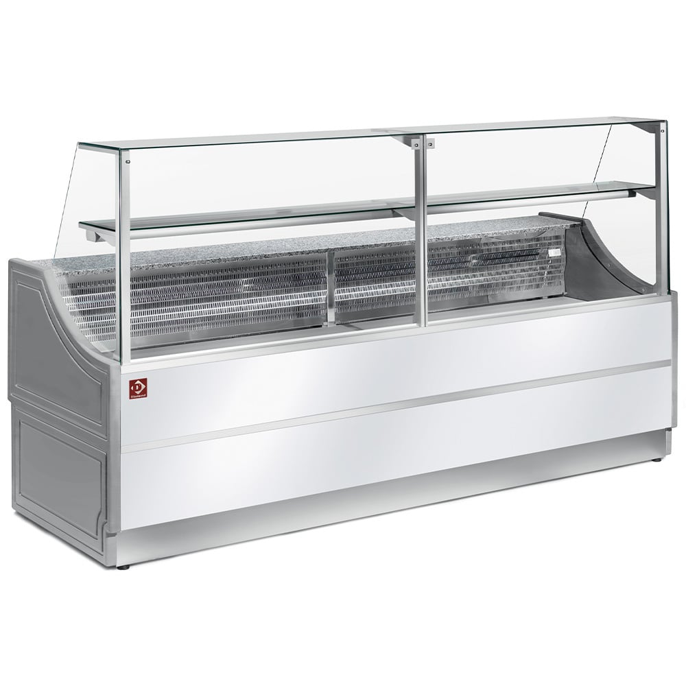 Refrigerated glass display staight panel 90°, with storeroom – Stoc nou
